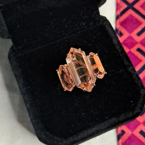 Morganite Quartz Triplet Three Stone Ring. - Picture 5 of 9